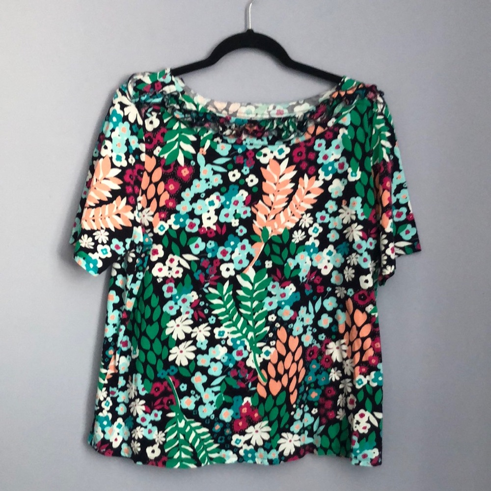 Kim Rogers Petites Ruffle Neck Floral Top